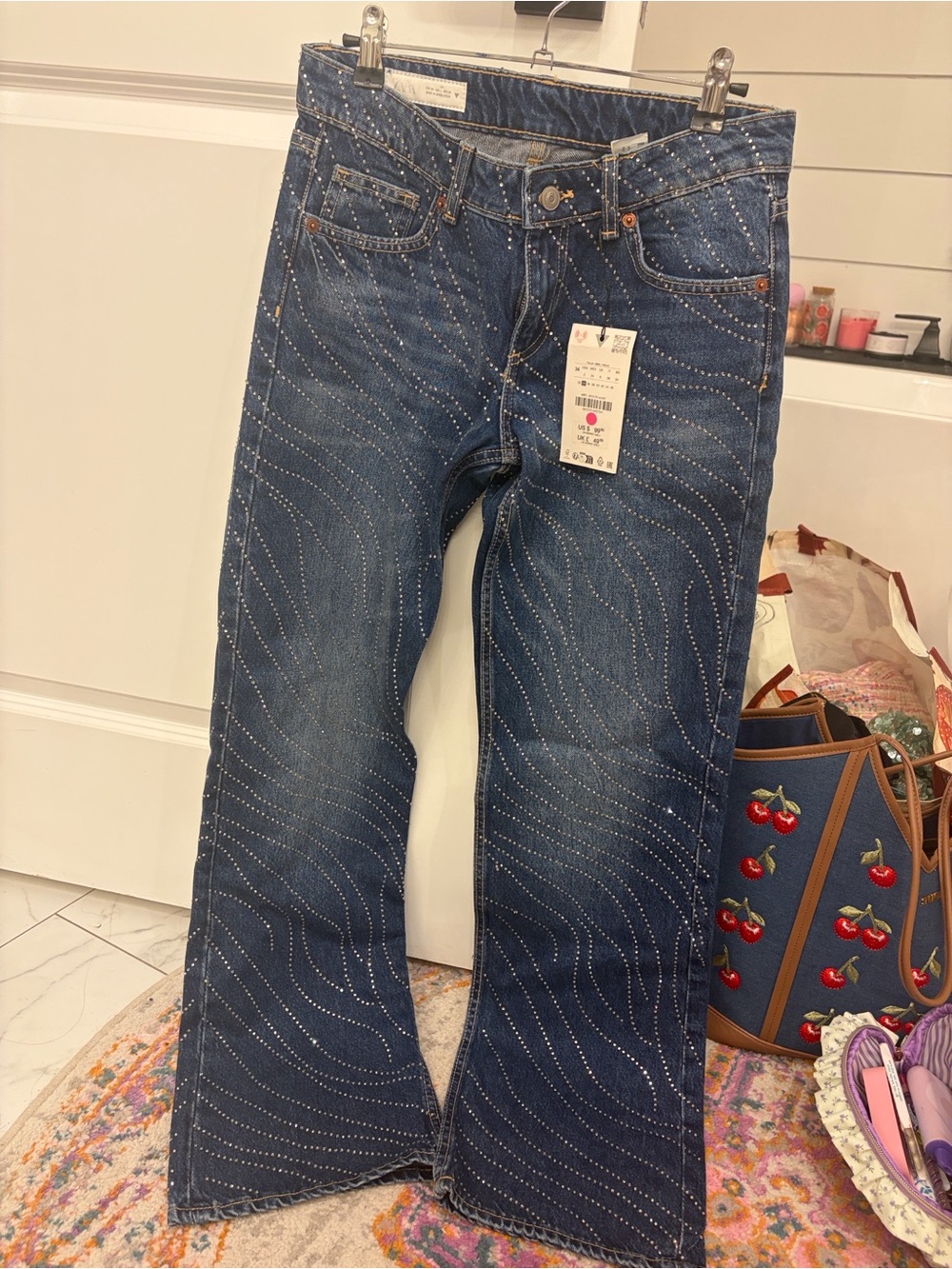 Zara Dark Blue Embellished Flare Jeans